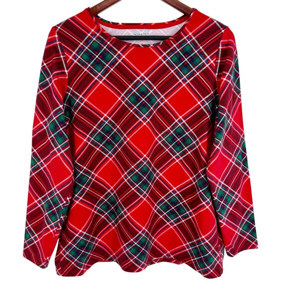 The TALBOTS Tee Plus Size 1X Red Cozy Soft Plaid Christmas Blouse Shirt Top - Picture 1 of 7